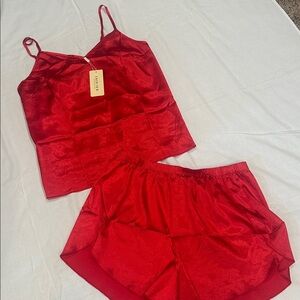 🍒Red Satiny Sleepwear Set by Ekouaer size Medium